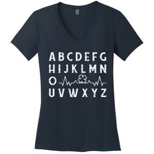 St Patricks Day Nurse PQRST Alphabet Funny Nurses Women's V-Neck T-Shirt