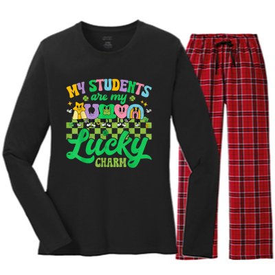 St Patricks Day Teacher Shirt My Students Are My Lucky Charm Women's Long Sleeve Flannel Pajama Set 