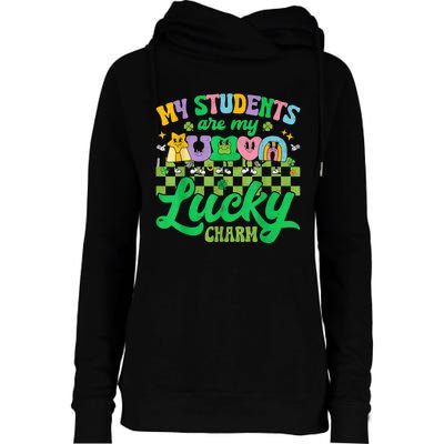 St Patricks Day Teacher Shirt My Students Are My Lucky Charm Womens Funnel Neck Pullover Hood