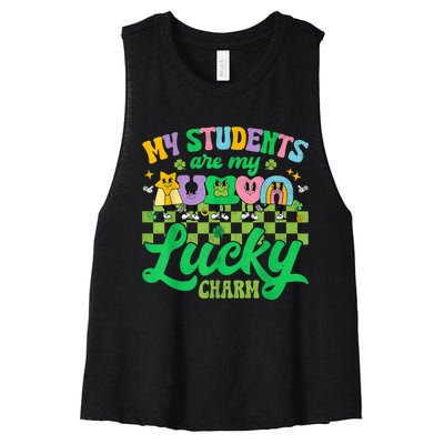 St Patricks Day Teacher Shirt My Students Are My Lucky Charm Women's Racerback Cropped Tank