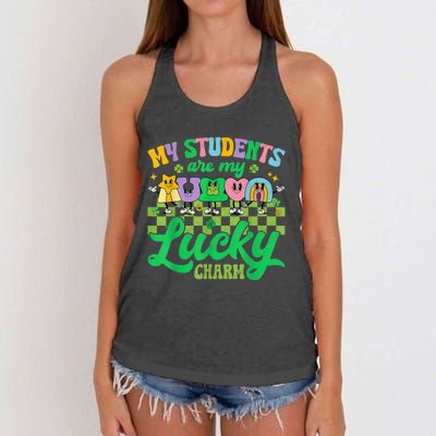 St Patricks Day Teacher Shirt My Students Are My Lucky Charm Women's Knotted Racerback Tank