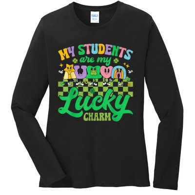 St Patricks Day Teacher Shirt My Students Are My Lucky Charm Ladies Long Sleeve Shirt