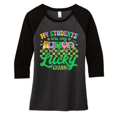 St Patricks Day Teacher Shirt My Students Are My Lucky Charm Women's Tri-Blend 3/4-Sleeve Raglan Shirt