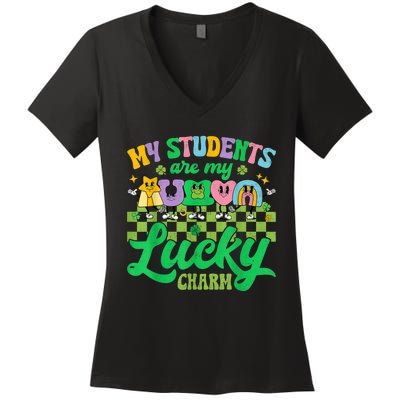 St Patricks Day Teacher Shirt My Students Are My Lucky Charm Women's V-Neck T-Shirt