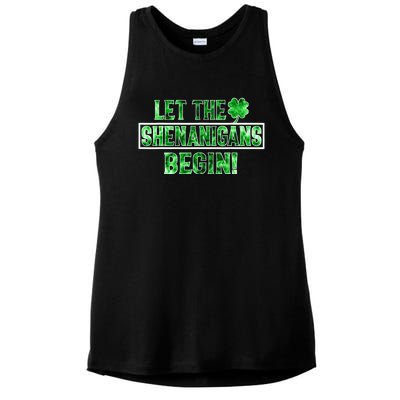 St Patricks Day Shirts Let The Shenanigans Begin Tie Dye Ladies PosiCharge Tri-Blend Wicking Tank