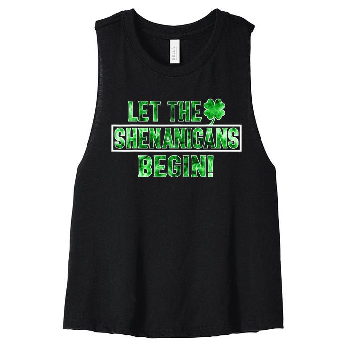 St Patricks Day Shirts Let The Shenanigans Begin Tie Dye Women's Racerback Cropped Tank