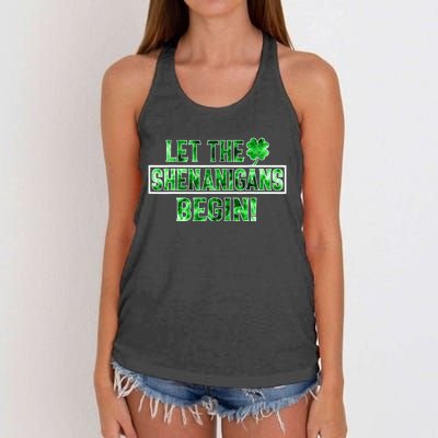 St Patricks Day Shirts Let The Shenanigans Begin Tie Dye Women's Knotted Racerback Tank