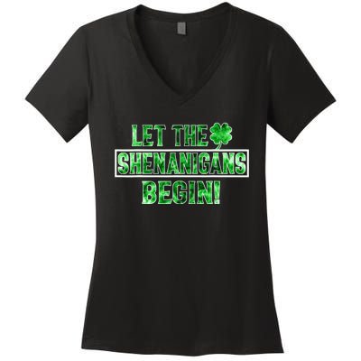 St Patricks Day Shirts Let The Shenanigans Begin Tie Dye Women's V-Neck T-Shirt