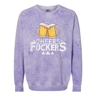 St Patricks Day Cheers Fuckers Funny Drinking Colorblast Crewneck Sweatshirt