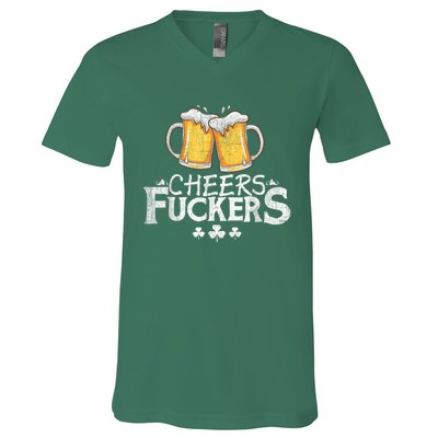 St Patricks Day Cheers Fuckers Funny Drinking V-Neck T-Shirt