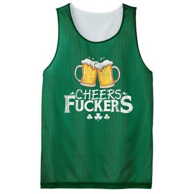 St Patricks Day Cheers Fuckers Funny Drinking Mesh Reversible Basketball Jersey Tank