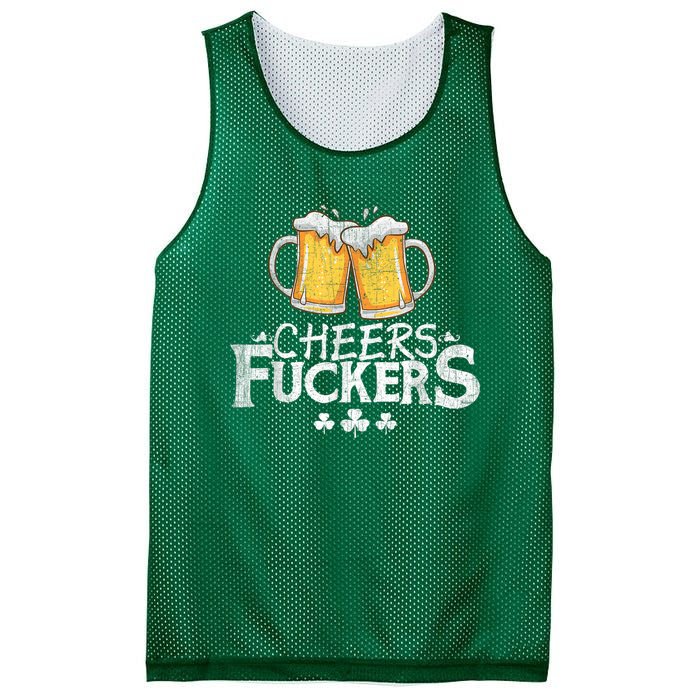 St Patricks Day Cheers Fuckers Funny Drinking Mesh Reversible Basketball Jersey Tank