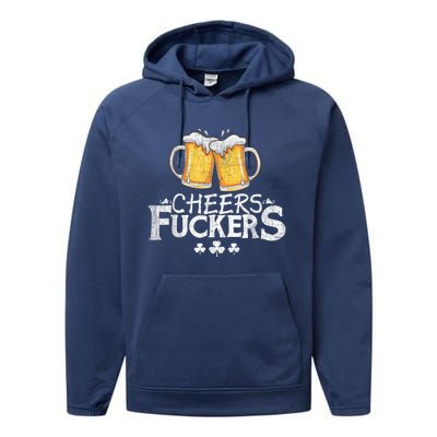 St Patricks Day Cheers Fuckers Funny Drinking Performance Fleece Hoodie