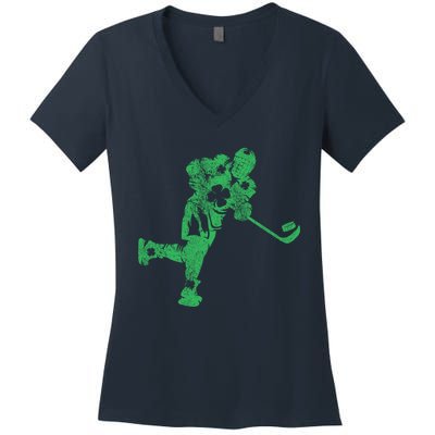 St Patricks Day Hockey Irish Boy Saint PaddyS Shamrock Women's V-Neck T-Shirt