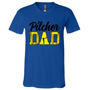 Softball Pitcher Dad Of A Softball Pitcher Father Funny Gift V-Neck T-Shirt