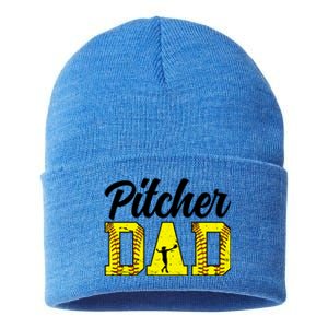 Softball Pitcher Dad Of A Softball Pitcher Father Funny Gift Sustainable Knit Beanie