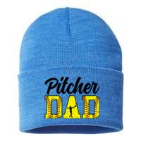 Softball Pitcher Dad Of A Softball Pitcher Father Funny Gift Sustainable Knit Beanie