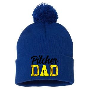 Softball Pitcher Dad Of A Softball Pitcher Father Funny Gift Pom Pom 12in Knit Beanie