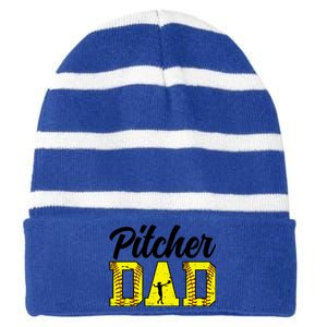 Softball Pitcher Dad Of A Softball Pitcher Father Funny Gift Striped Beanie with Solid Band