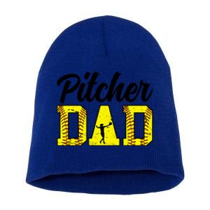 Softball Pitcher Dad Of A Softball Pitcher Father Funny Gift Short Acrylic Beanie