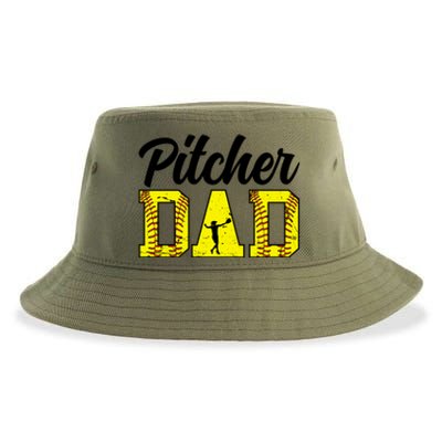 Softball Pitcher Dad Of A Softball Pitcher Father Funny Gift Sustainable Bucket Hat