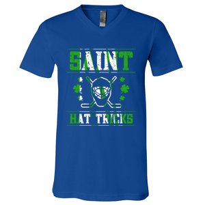 St Patrick`s Day Irish Saint Hat Tricks Lucky Hockey Green Gift V-Neck T-Shirt