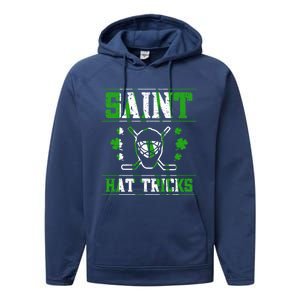 St Patrick`s Day Irish Saint Hat Tricks Lucky Hockey Green Gift Performance Fleece Hoodie