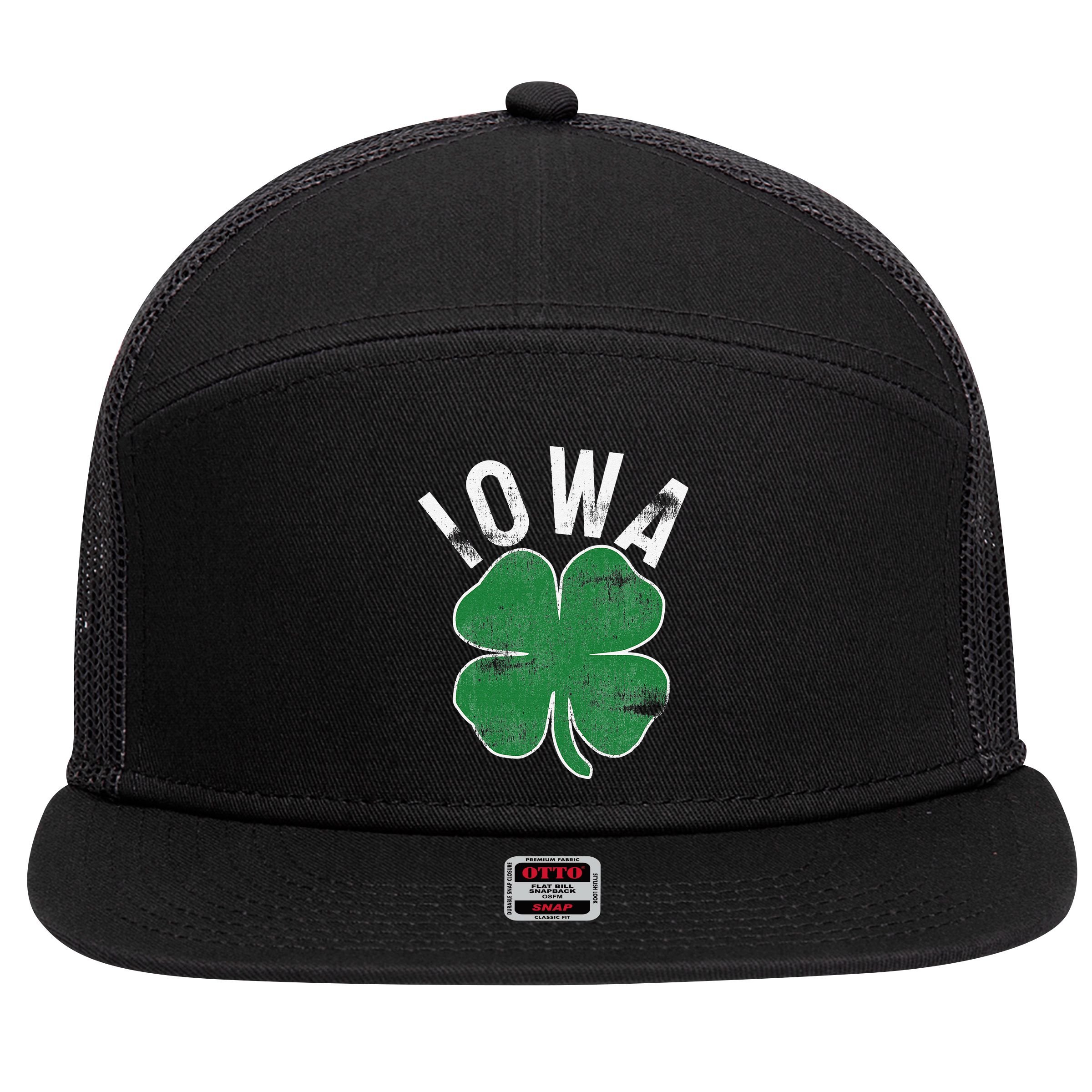 St Patrick's Day Shamrock Iowa Irish Saint Paddy's Gift 7 Panel Mesh Trucker Snapback Hat