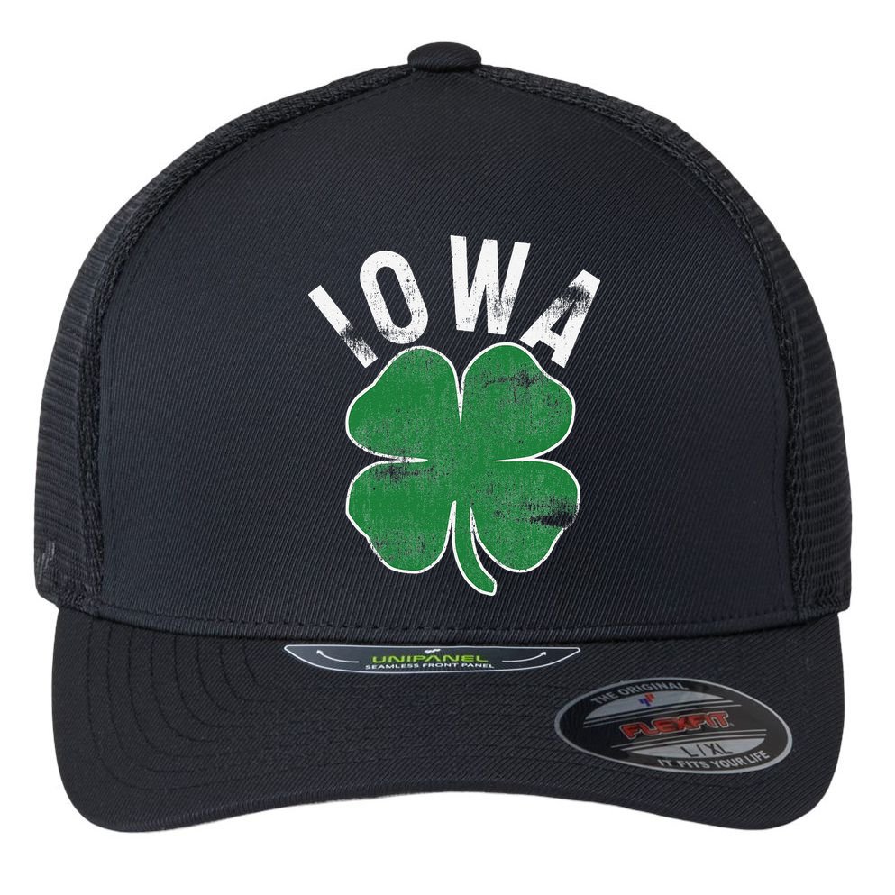 St Patrick's Day Shamrock Iowa Irish Saint Paddy's Gift Flexfit Unipanel Trucker Cap