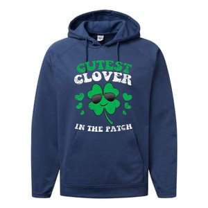 St Patricks Day Cutest Clover In The Patch Performance Fleece Hoodie