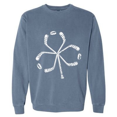 St Patricks Day Hockey Shamrock Vintage Stick Saint Paddy's Garment-Dyed Sweatshirt