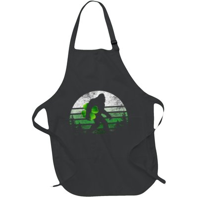 St Patricks Day Bigfoot Irish Shamrock Sasquatch Clover Leaf Full-Length Apron With Pockets