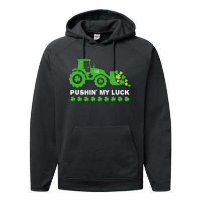 St Patrick's Day Pushing My Luck Monster Truck Performance Fleece Hoodie