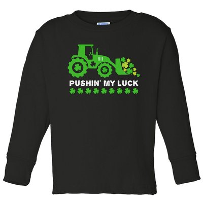 St Patrick's Day Pushing My Luck Monster Truck Toddler Long Sleeve Shirt