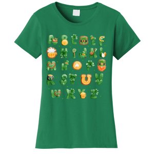 Saint Patricks Day Alphabet ABCs Elem.e.no For Teacher Student Women's T-Shirt