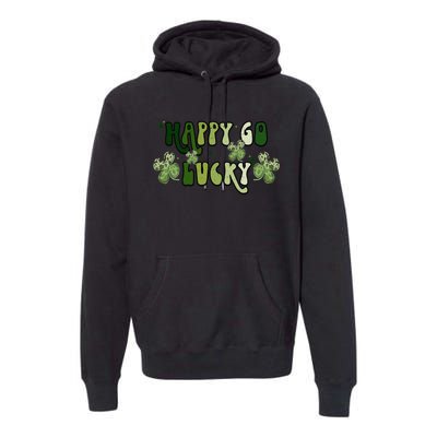 St Patricks Day Happy Go Lucky Shamrock Irish Retro Groovy Premium Hoodie