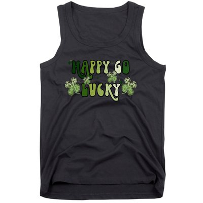 St Patricks Day Happy Go Lucky Shamrock Irish Retro Groovy Tank Top