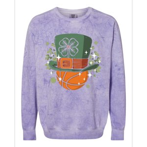 St Patricks Day Shamrock Irish Leprechaun Basketball Gift Colorblast Crewneck Sweatshirt