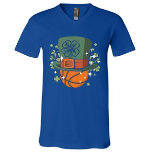 St Patricks Day Shamrock Irish Leprechaun Basketball Gift V-Neck T-Shirt