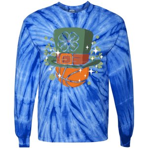 St Patricks Day Shamrock Irish Leprechaun Basketball Gift Tie-Dye Long Sleeve Shirt