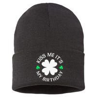 St Patricks Day Kiss Me It's My Birthday Sustainable Knit Beanie