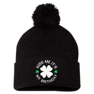 St Patricks Day Kiss Me It's My Birthday Pom Pom 12in Knit Beanie