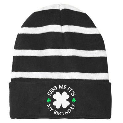 St Patricks Day Kiss Me It's My Birthday Striped Beanie with Solid Band