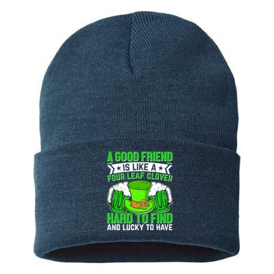 St Patricks Day A Good Friend Is Like A Four Leaf Clover Sustainable Knit Beanie