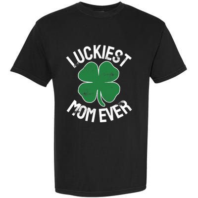 St Patrick's Day Shamrock Luckiest Mom Irish Saint Paddy's Garment-Dyed Heavyweight T-Shirt