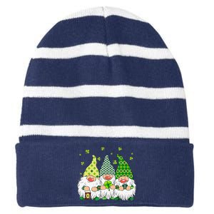 St Patricks Day Irish Gnomes Leprechauns St Pattys Day Striped Beanie with Solid Band