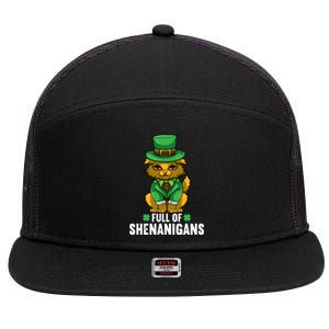 St Patricks Day Cat Full Of Shenanigans Gift 7 Panel Mesh Trucker Snapback Hat