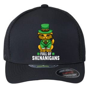 St Patricks Day Cat Full Of Shenanigans Gift Flexfit Unipanel Trucker Cap