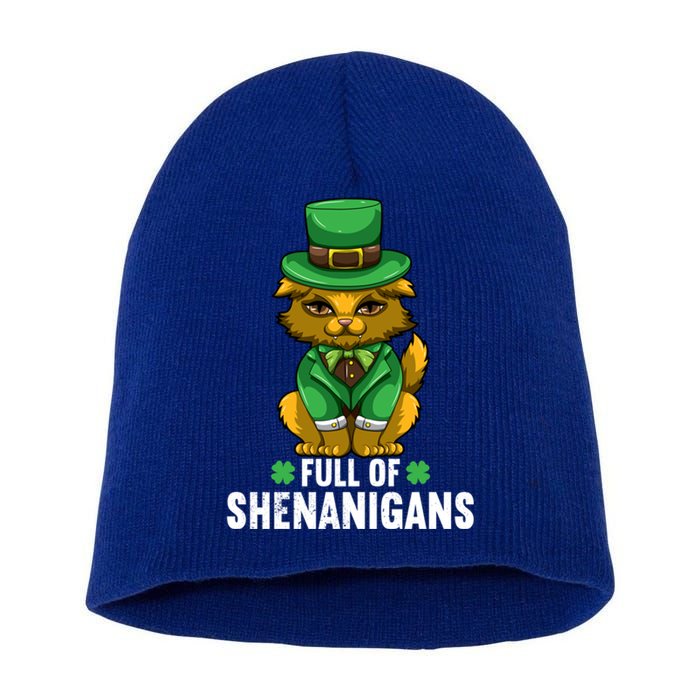 St Patricks Day Cat Full Of Shenanigans Gift Short Acrylic Beanie