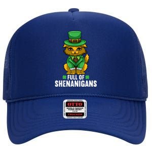 St Patricks Day Cat Full Of Shenanigans Gift High Crown Mesh Back Trucker Hat